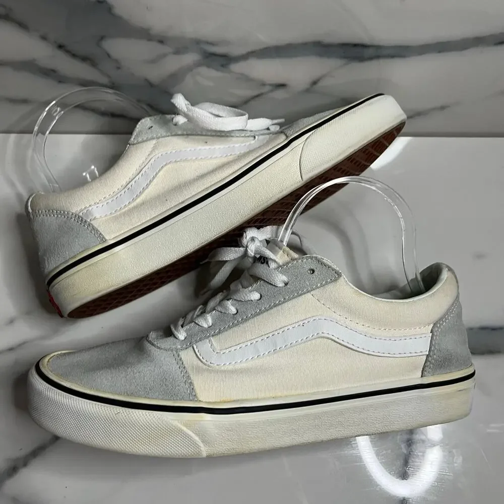 Vans Skateboard Women's Cream Gray Low Top Suede Leather Sneakers Sz 9.5 Classic